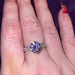 Round Purple & clear rhinestone ring size 8